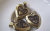 Accessories - 2 Pcs Of Antique Bronze Brass Sweet Heart Photo Locket Pendants 19x21mm A4332