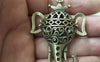 Accessories - 2 Pcs Of Antique Bronze Filigree 3D Elephant Crown King Pendants 40x59mm A2226