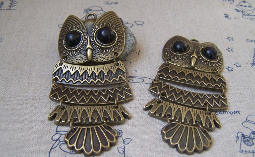 Accessories - 2 Pcs Of Antique Bronze Owl Pendants In Five Parts 40x92mm A2235