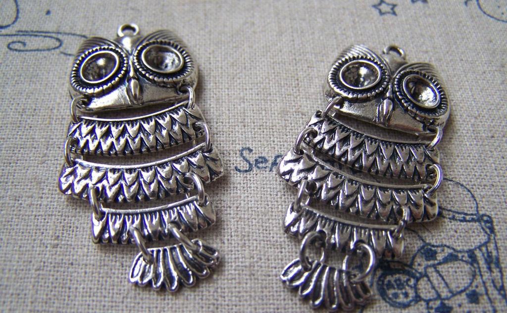 Accessories - 2 Pcs Of Antique Silver Lovely Owl Parts Charms 20x45mm A2917