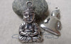 Accessories - 2 Pcs Of Antique Silver Sitting Buddha Charms Pendants 24x39mm A6879