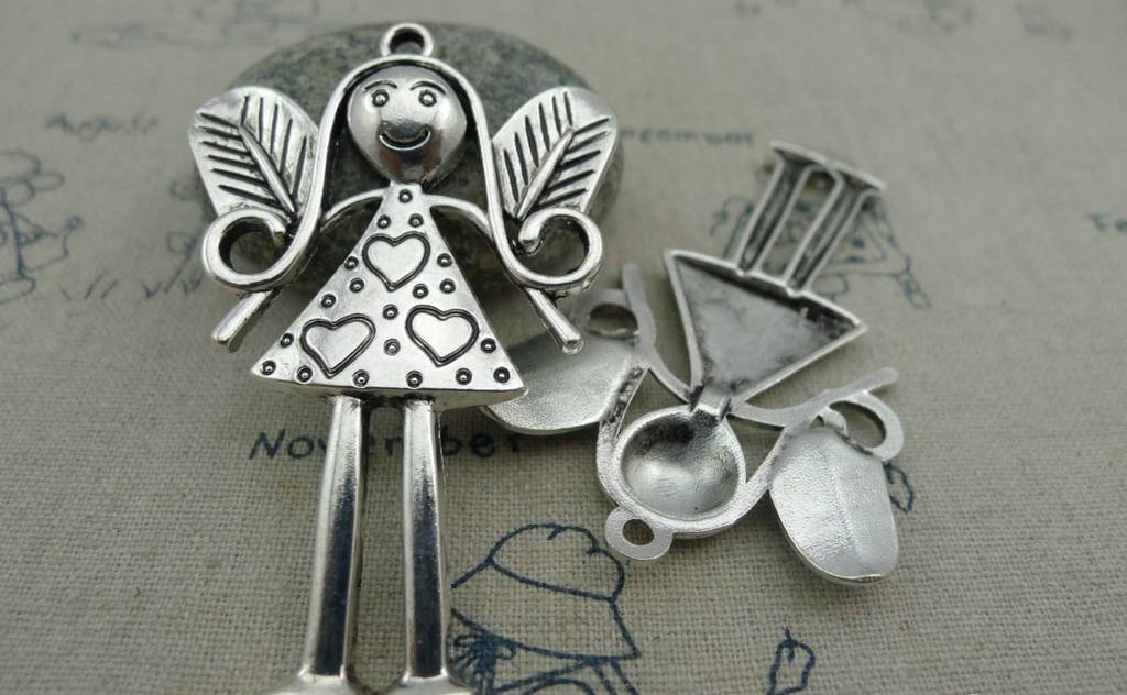 Accessories - 2 Pcs Of Tibetan Silver Antique Silver Fairy Pendants Charms 38x58mm A1553