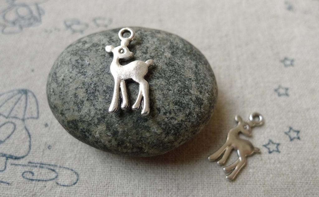 Accessories - 20 Flat Deer Charms Antique Silver Deer Pendants 10x17mm A6528
