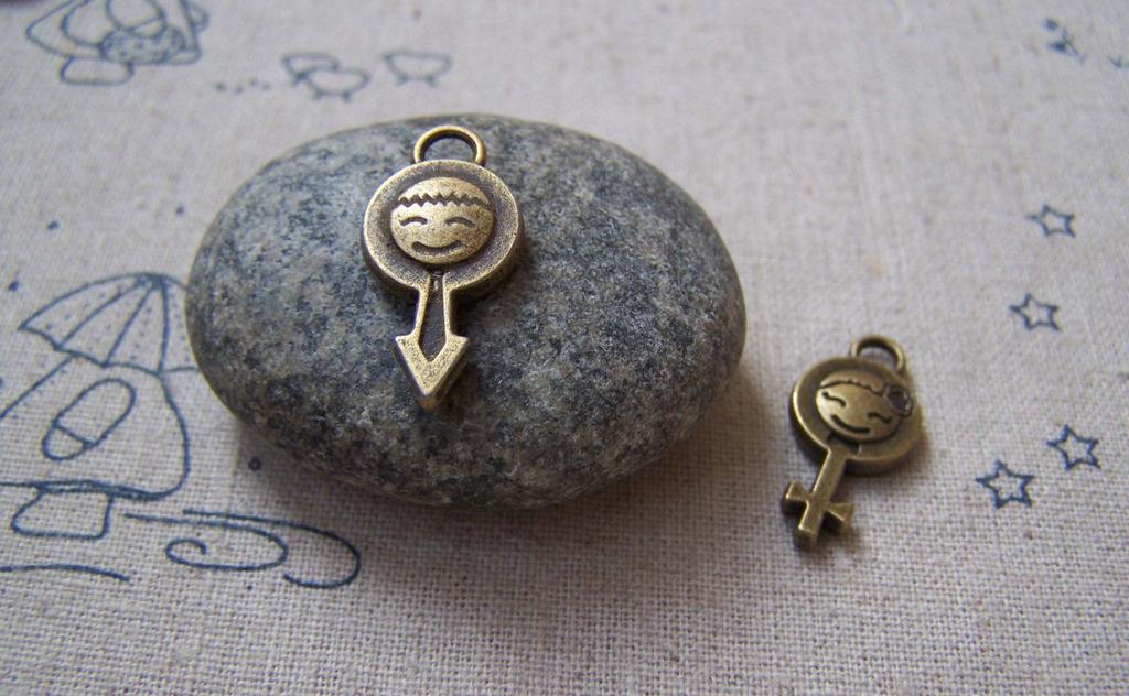 Accessories - 20 Pcs (10 Pairs) Antique Bronze Boy And Girl Gender Symbol Charms 11x23mm A5057