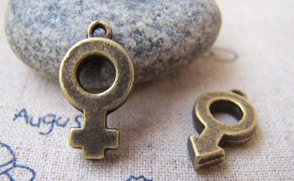 Accessories - 20 Pcs (10 Pairs) Of Antique Bronze Male And Female Gender Symbol Charms 11x21mm A3434