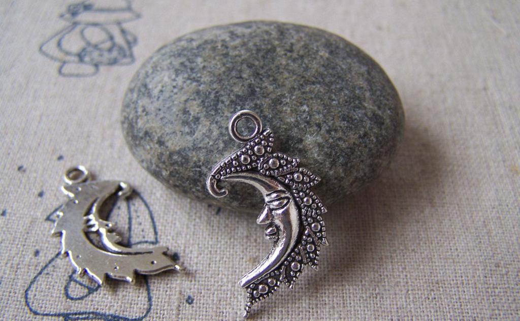 Accessories - 20 Pcs Antique Silver Crescent Moon Face Charms 15.5x27mm A5321