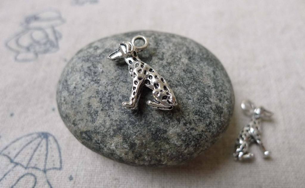 Accessories - 20 Pcs Antique Silver Dalmatian Dog Charms 10x17mm A6723
