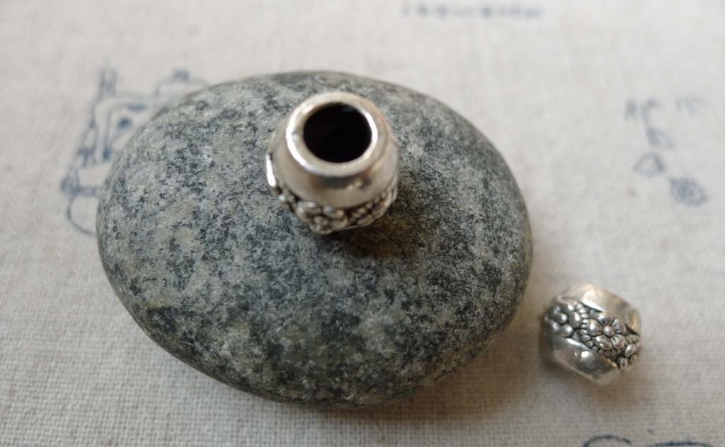 Accessories - 20 Pcs Antique Silver Rondelle Flower Drum Beads 9x10mm A5854