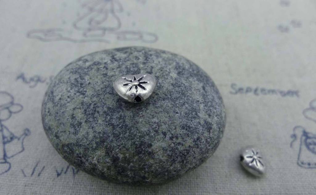 Accessories - 20 Pcs Antique Silver Rondelle Heart Beads 7x9mm A904