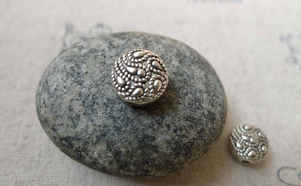 Accessories - 20 Pcs Antique Silver Rondelle Textured Feather Beads 5x10mm A5855