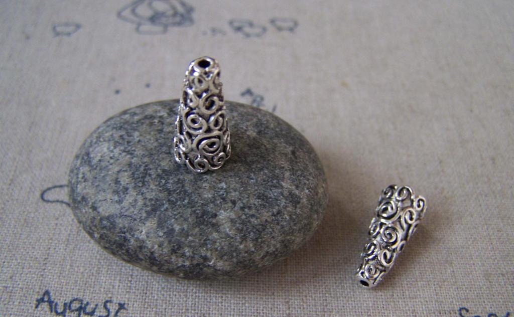Accessories - 20 Pcs Antique Silver Textured Spiral Flower Bead Caps Cone 9x19mm A5370