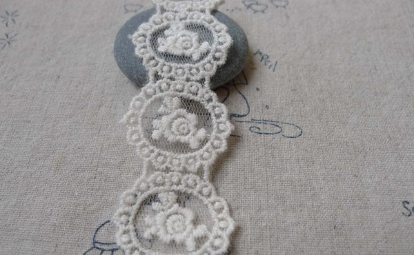 Accessories - 20 Pcs Beige Rose Lace Doily Cream Color Filigree Floral Cotton  25x28mm A7000