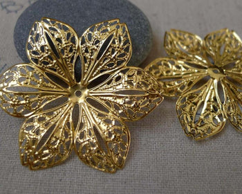 Accessories - 20 Pcs Gold Tone Filigree Huge Flower Embellishments 43mm A7497