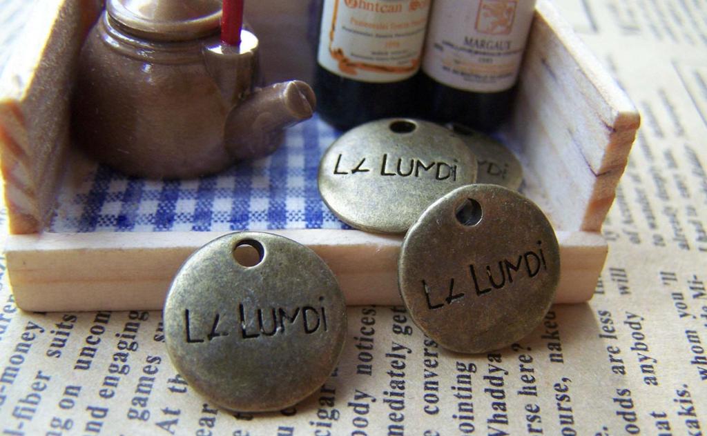 Accessories - 20 Pcs Of Antique Bronze Abstract Symbol Round Charms Pendants Double Sided 15mm A488