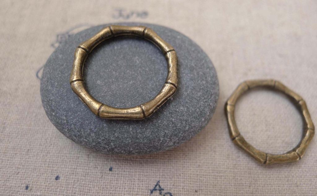 Accessories - 20 Pcs Of Antique Bronze Bamboo Ring Charms 22mm A7503