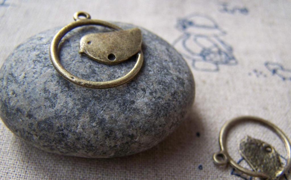 Accessories - 20 Pcs Of Antique Bronze Bird Ring Connector Charms 21mm A250