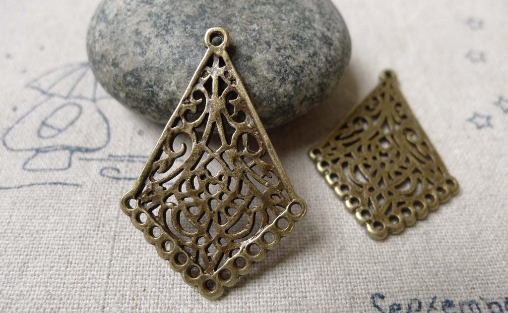 Accessories - 20 Pcs Of Antique Bronze Chandelier Diamond Shaped Earring Pendant Charms 25x35mm A6755