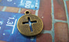 Accessories - 20 Pcs Of Antique Bronze Cross Filigree Round Cut Out Charms Pendant 14x17mm A4394