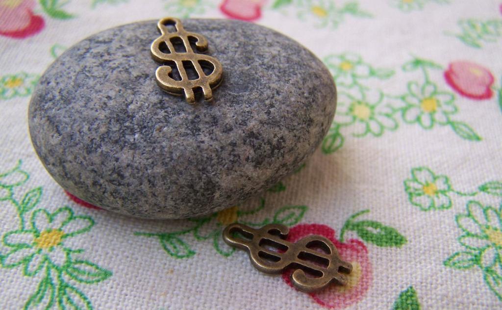 Accessories - 20 Pcs Of Antique Bronze Dollar Money Symbol Charms 8x17mm A505