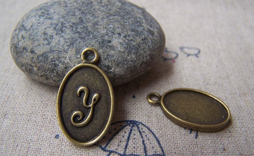 Accessories - 20 Pcs Of Antique Bronze English Letter Y Oval Charms 11x16.5mm A1997