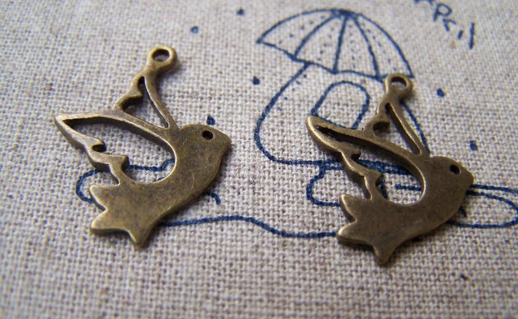 Accessories - 20 Pcs Of Antique Bronze Filigree Bird Connectors Charms 15x16mm A265