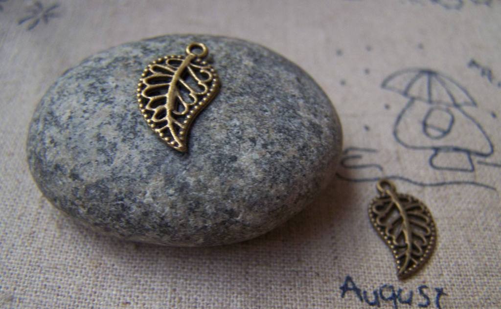 Accessories - 20 Pcs Of Antique Bronze Filigree Filigree Leaf Charms 10x16mm A334