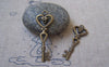 Accessories - 20 Pcs Of Antique Bronze Filigree Heart Key Charms 14x40mm A4952