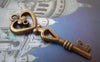 Accessories - 20 Pcs Of Antique Bronze Filigree Heart Key Charms 14x40mm A4952