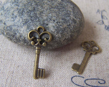 Accessories - 20 Pcs Of Antique Bronze Filigree Key Charms 9x21mm A3575