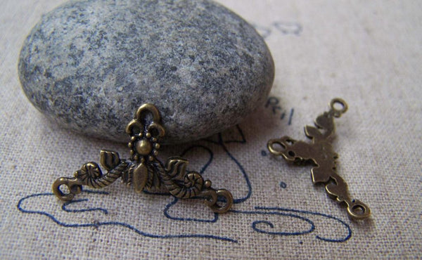 Accessories - 20 Pcs Of Antique Bronze Filigree Leaf Flower Connector Charms 15x27mm A2798
