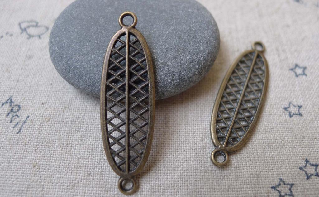 Accessories - 20 Pcs Of Antique Bronze Filigree Oval Mesh Connectors Charms 11x36mm A7222