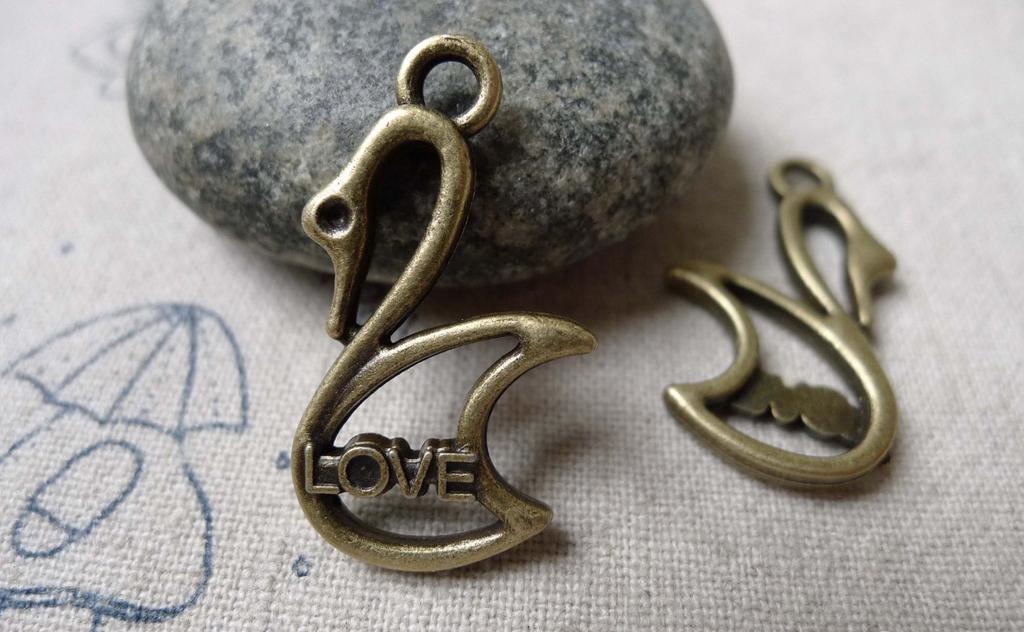 Accessories - 20 Pcs Of Antique Bronze Filigree Swan Charms 18x25mm A6864