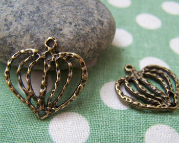 Accessories - 20 Pcs Of Antique Bronze Filigree Textured Heart Charms 21x21mm A1606