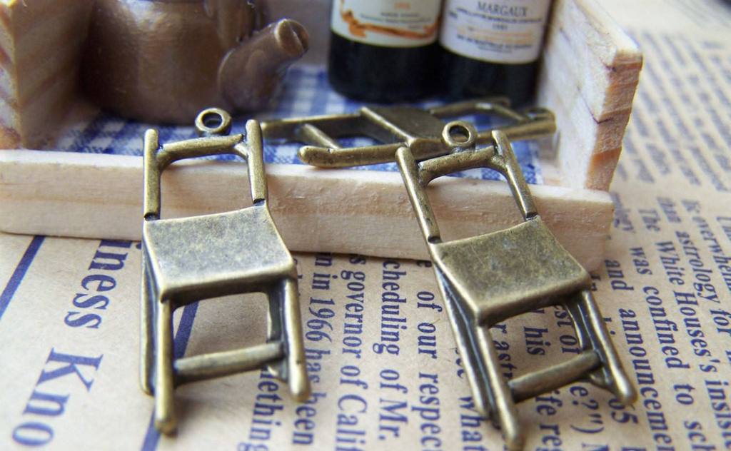 Accessories - 20 Pcs Of Antique Bronze Flat Chair Charms 11.5x28mm
