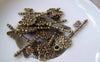 Accessories - 20 Pcs Of Antique Bronze Flower Heart Key Charms 11x34mm A3967