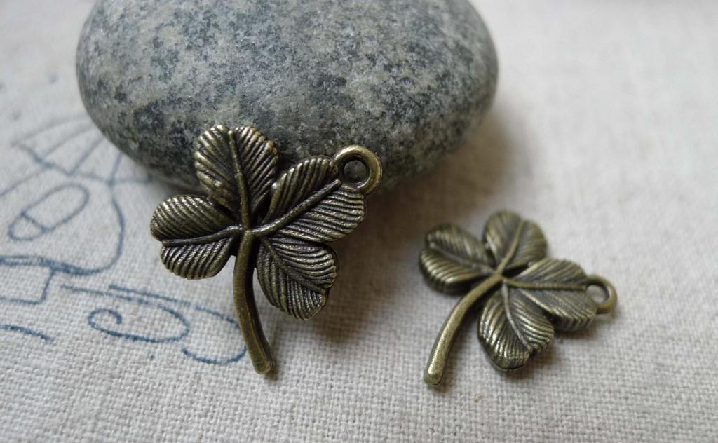 Accessories - 20 Pcs Of Antique Bronze Four-Leaf Clover Lucky Flower Charms 16x21mm A6140