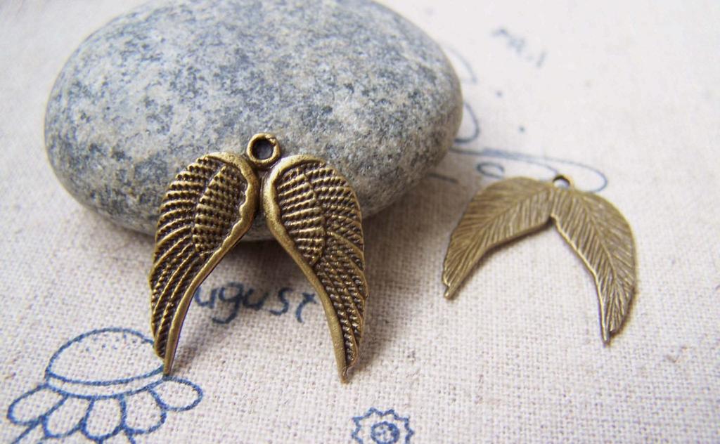 Accessories - 20 Pcs Of Antique Bronze Lovely Angel Wings Charms 19x21mm A2892