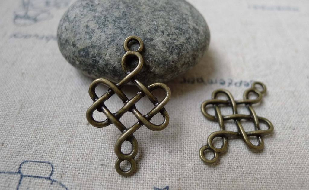 Accessories - 20 Pcs Of Antique Bronze Lovely Chinese Knot Connector Charms 18x31mm A6102