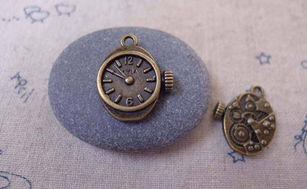 Accessories - 20 Pcs Of Antique Bronze Mechanical Watch Clock Charms Pendants 12x20mm A7339