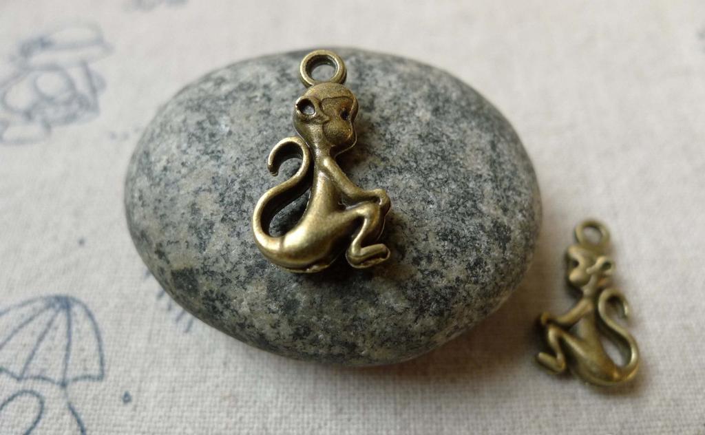 Accessories - 20 Pcs Of Antique Bronze Monkey Charms 11x20mm Double Sided A6566