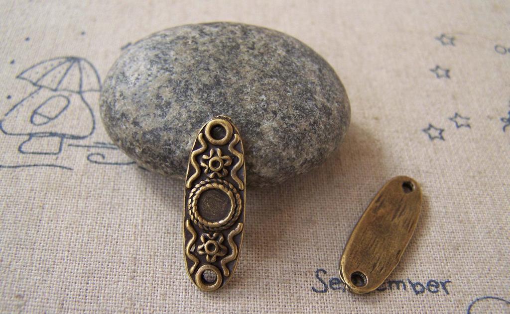 Accessories - 20 Pcs Of Antique Bronze Oval Flower Connector Charms 9x25mm A5228