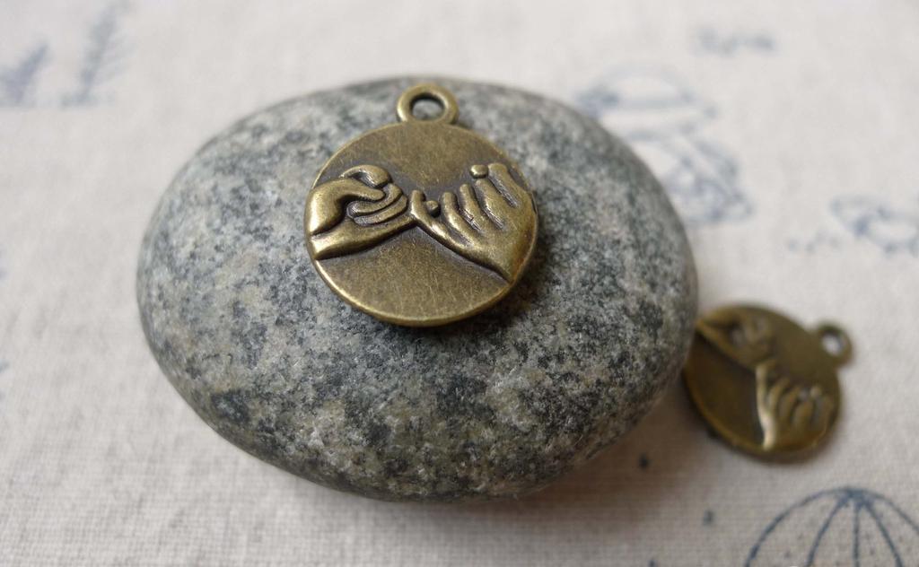 Accessories - 20 Pcs Of Antique Bronze Pinky Swear Charms Double Sided 14.5mm A6893