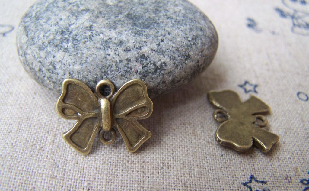 Accessories - 20 Pcs Of Antique Bronze Rhinestone Bow Tie Knot Connector Charms 14x17mm A3440