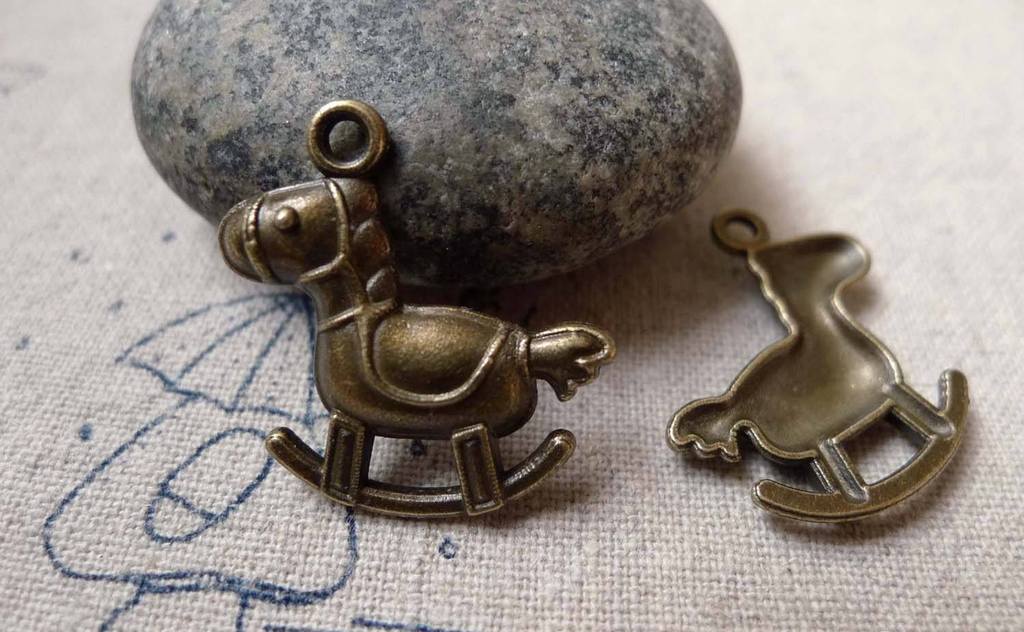 Accessories - 20 Pcs Of Antique Bronze Rocking Horse Charms 19x22mm A6414