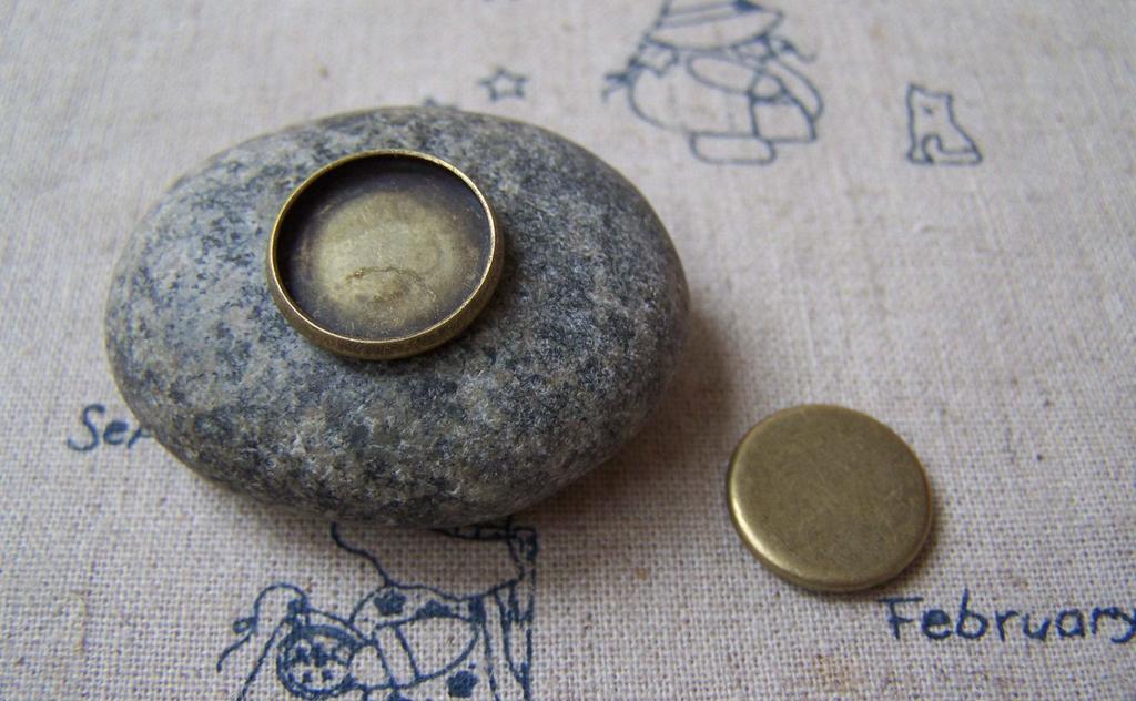 Accessories - 20 Pcs Of Antique Bronze Round Bezel Base Settings Match 14mm Cab A5011