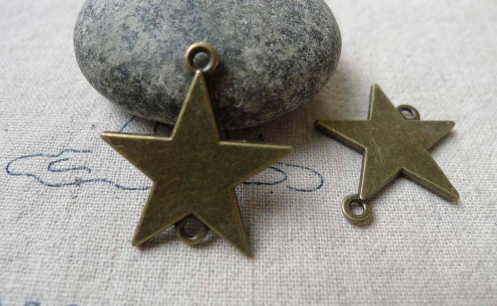 Accessories - 20 Pcs Of Antique Bronze Star Connector Charms 28mm A6620