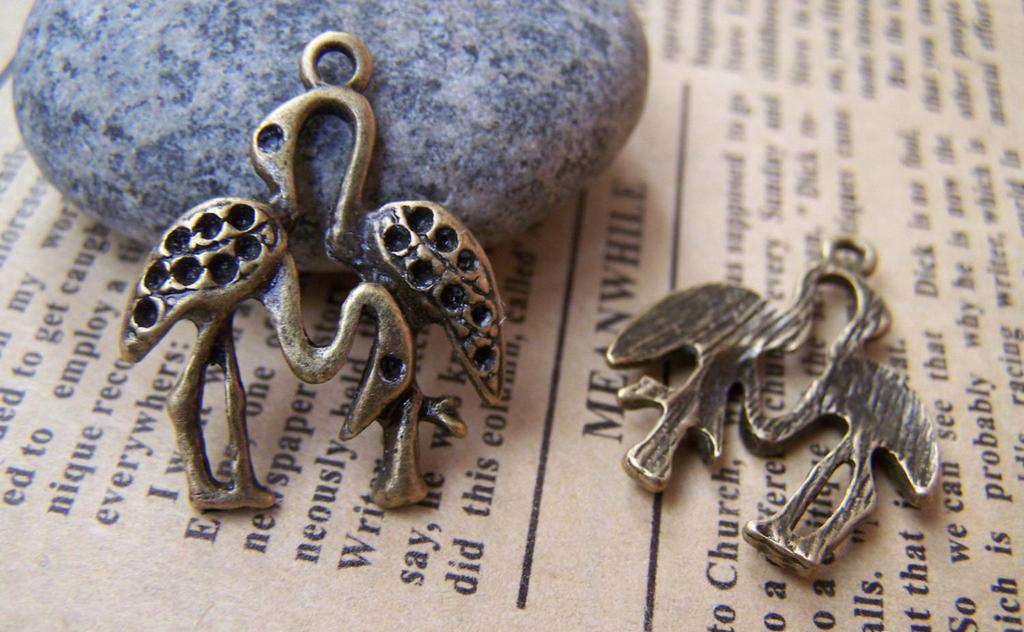 Accessories - 20 Pcs Of Antique Bronze Two Crane Birds Charms 22x24mm A247