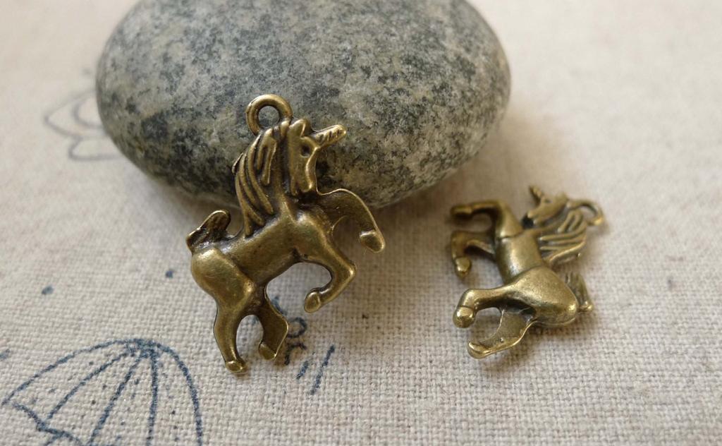 Accessories - 20 Pcs Of Antique Bronze Unicorn Charms Pendants 17x24mm A6305
