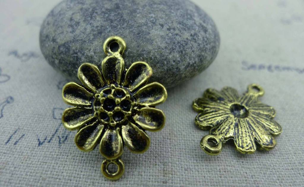 Accessories - 20 Pcs Of Antique Gold Daisy Flower Connector Charms 18x24mm A1831