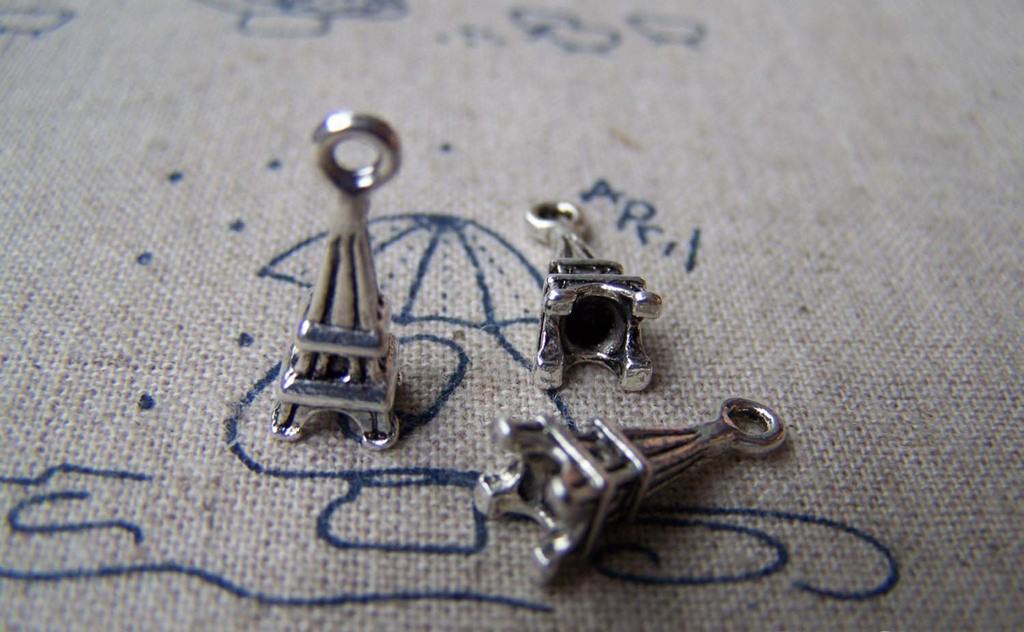 Accessories - 20 Pcs Of Antique Silver 3D Eiffel Tower Charms Pendants 6x15mm A1654